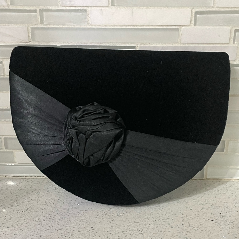 Vintage Eaton Velvet Velour Black Evening Bag Clutch Purse